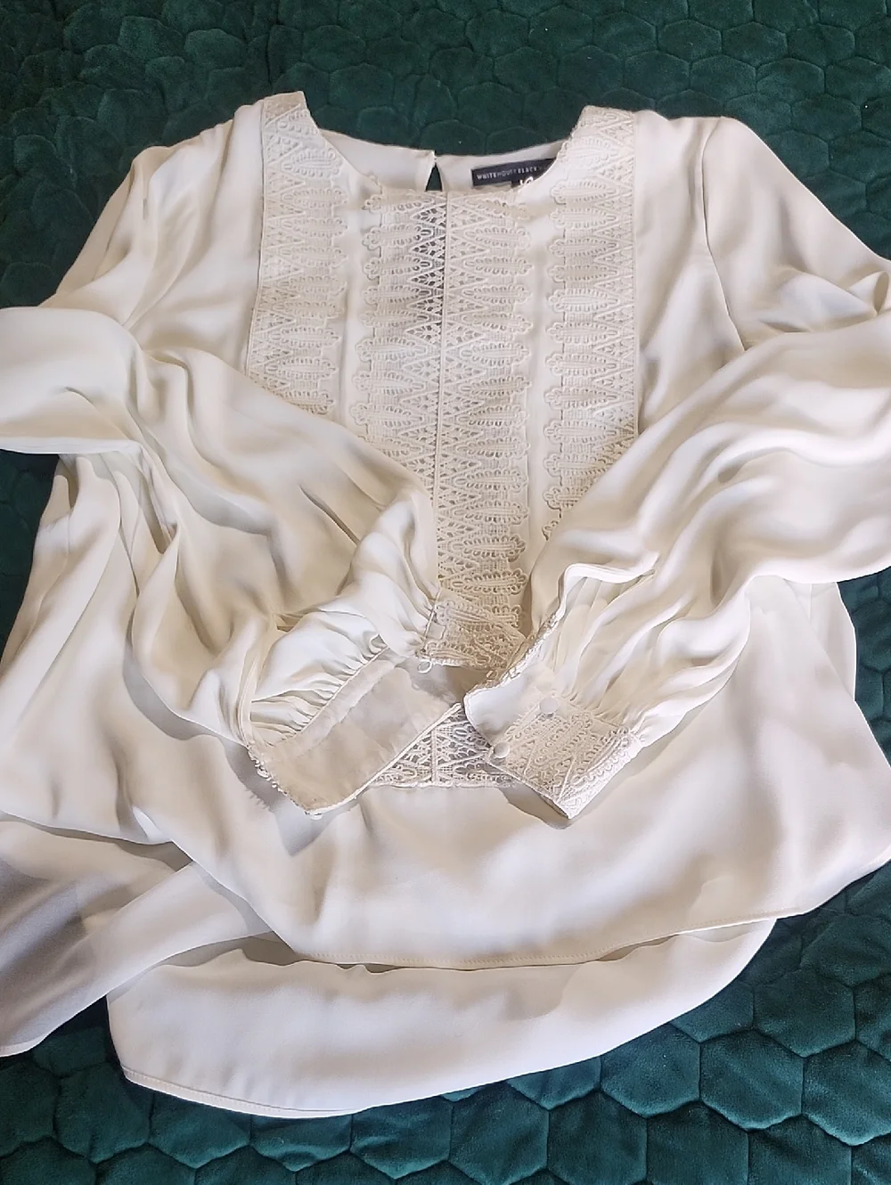 White House Black Market Ivory Lace-Panel Blouse. White House Black Market - Picture 1 of 6